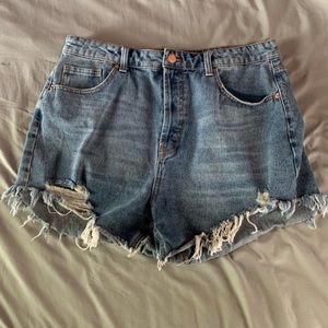 Distressed high rise jean shorts
